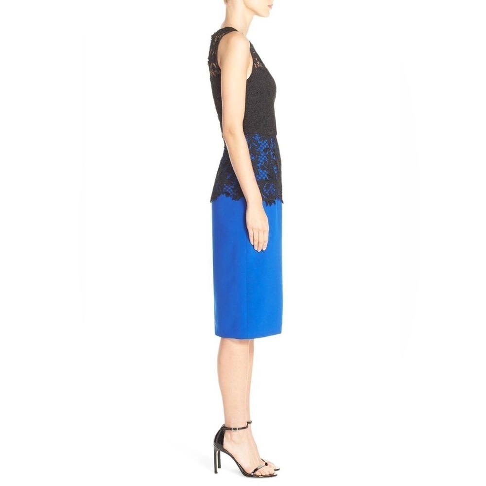 New!Sachin & Babi Noir Carolina Lace Overlay Sheath Black & Blue Midi Dress💙4,10 - Picture 3 of 13